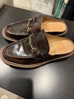 Sam Edelman Brown Leather Bit-Detail Mule Loafers for Women